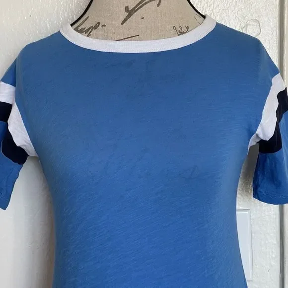 J Crew Womens Blouse Sz XXS Randy Raglan Tee Shirt Baseball Short Sleeve Striped - Picture 4 of 12